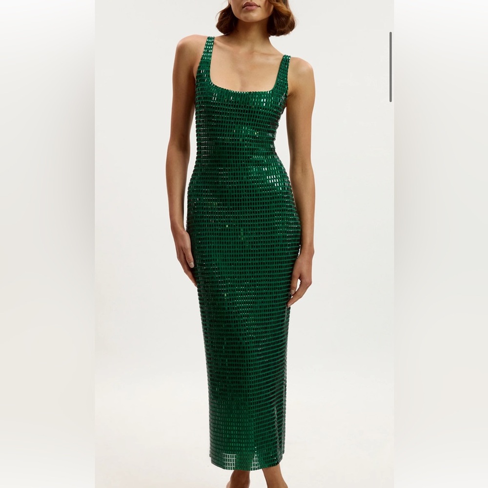 Karen Millen Green Premium Crystal Embellished Jersey Midi Dress